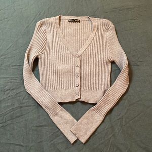 Gray Ribbed Cropped Cardigan Large Button Up